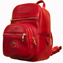 Zainetto in cuoio rosso con lampo, tasca sporgente, - pelle- artigianale- fatto a mano-borse Pescara