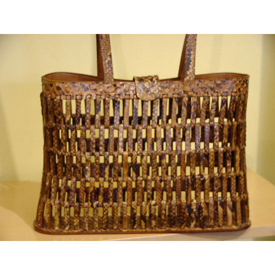 borsa-shopper-intrecciata-listelli-rettile- pelle- artigianale- fatto a mano-borse Pescara